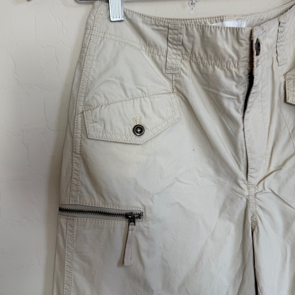 Anthropologie Utility Cargo Pants Size 26 | Beige Cropped Drawstring Hem - Picture 4 of 9